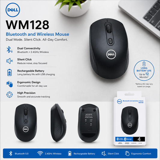 Dell WM128 Bluetooth and Wireless 2.4GHz Rechargeable Mouse