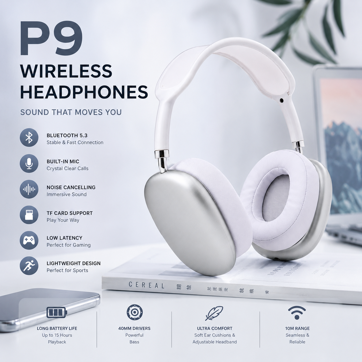 P9 Headphones Wireless Bluetooth Headphone with Mic