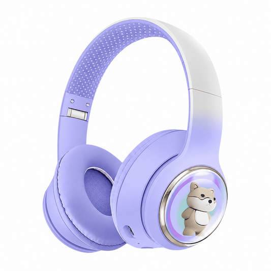 Wireless Music BT Headphones AKZ52 | Over-Ear Foldable Gaming Headset | Noise Protection | Bluetooth 5.0 | Stereo Sound | Built-in Mic | Kids & Adults | Travel, School, Phone, Tablet, PC | Purple